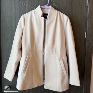 Women's Cream Herringbone Textured Collarless Blazer